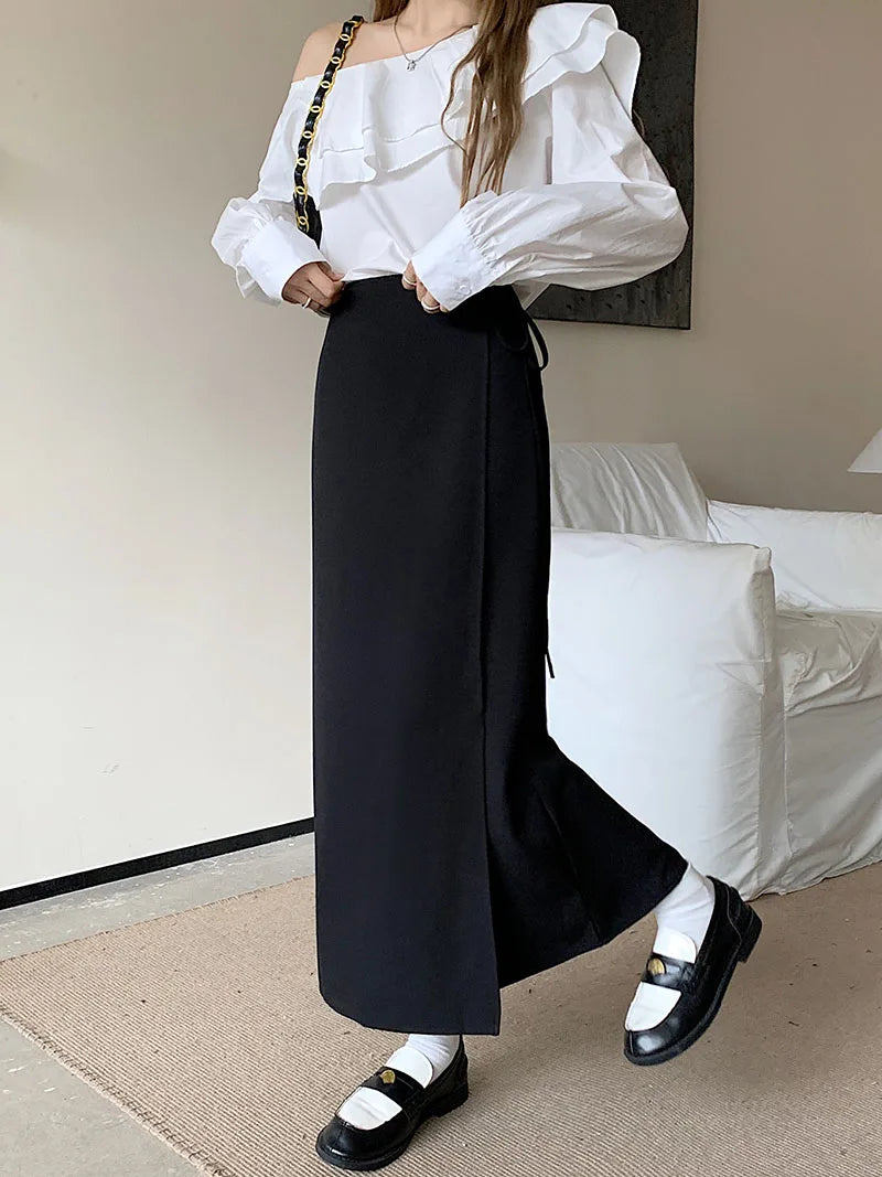 pantsparadises 3Colors S-XL Irregular Long Skirt Women Summer Ankle Length Casual High Waist Pencil Long Skirts Female