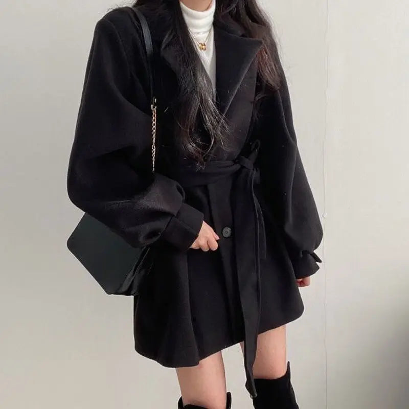 pantsparadises WINTER OUTFIT Black Trench Coat for Women Aesthetic Long Wool Blends Winter Clothing Puffer Woman Coats New Clothes Korean Jackets Female Thic