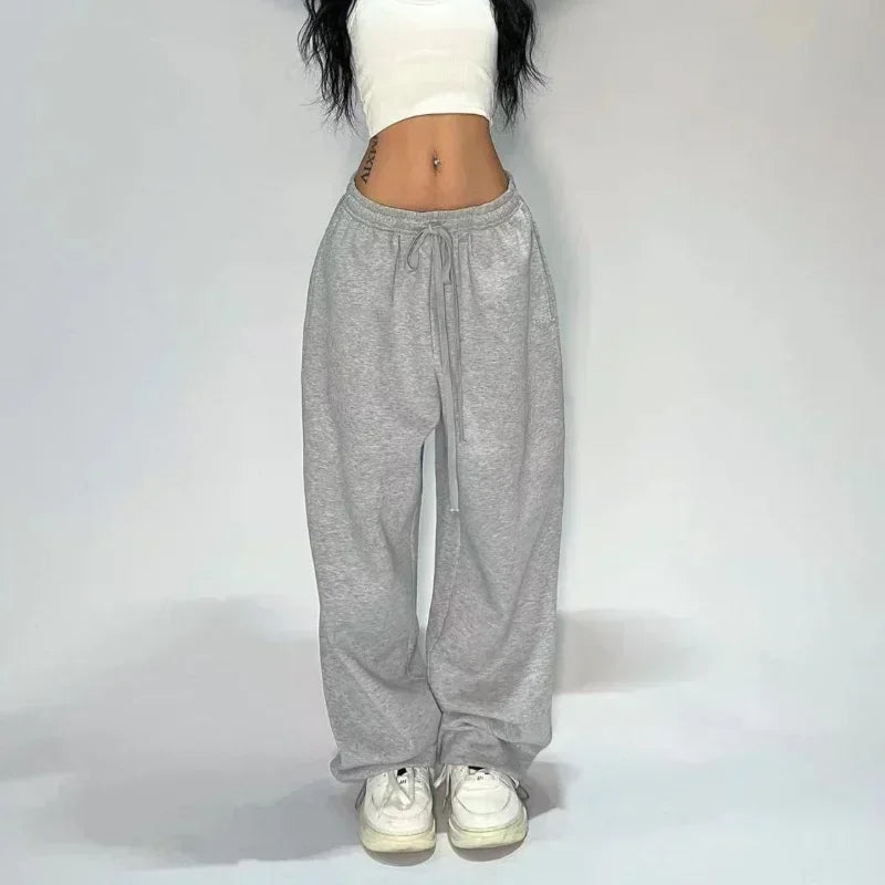 pantsparadises Casual Gray Sweatpants Women Wide Leg Black Joggers Classic Baggy Streetwear Oversized Sports Female Trousers All-match