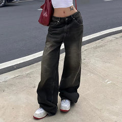 Streetwear Grunge Baggy Jeans Women Vintage Distressed Straight Leg Y2K Denim Pants 90s Aesthetic Outfits Washed Chic