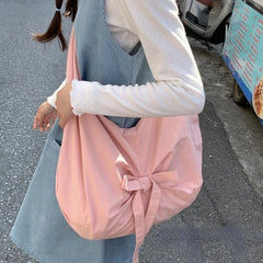 Pink Sweet Shoulder Bag for Women Canvas Elegant Korean Style Fashion Crossbody Bag Bow Large Capacity Female New Handbag