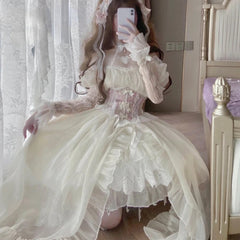 pantsparadises DRESS TO IMPRESS Vintage Victorian Lolita Dress Cosplay Kawaii Lace Flower Bow Trailing Dresses Women Japanese Style Elegant Wedding Party Dress