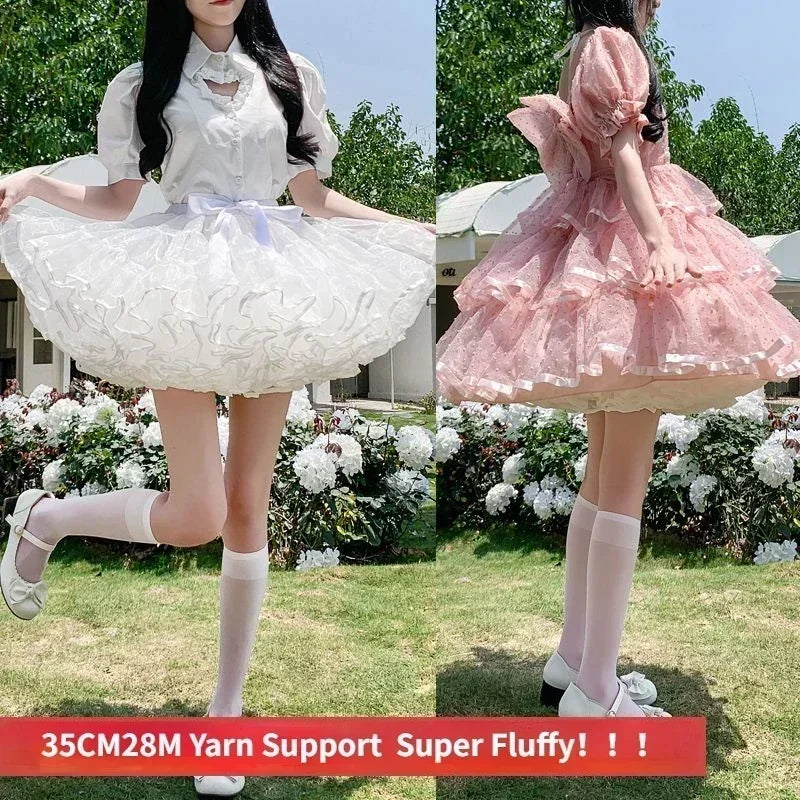 pantsparadises Multi-layer Ruffled Petticoats for Women Fluffy Bubble Skirt Crinoline Underskirt No Hoop Boneless Lolita Puffy Skirt Mini Skirt