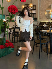 pantsparadises Summer Pure Color Lace Camis Blouse Women Casual Party Elegant Sexy Crop Tops Slim Korean Style Fashion Designer Chic Vest