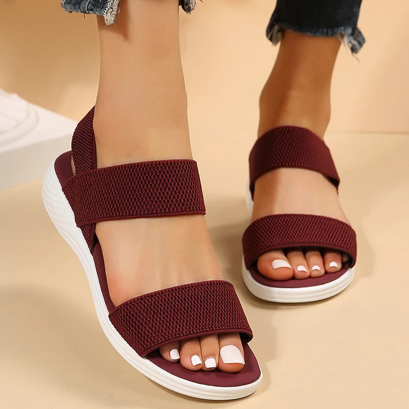 pantsparadises Women's Knit Elastic Cloth Wedge Sandals Slip On Lightweight Walking Sandals Women Plus Size Comfortable Summer Shoes Woman