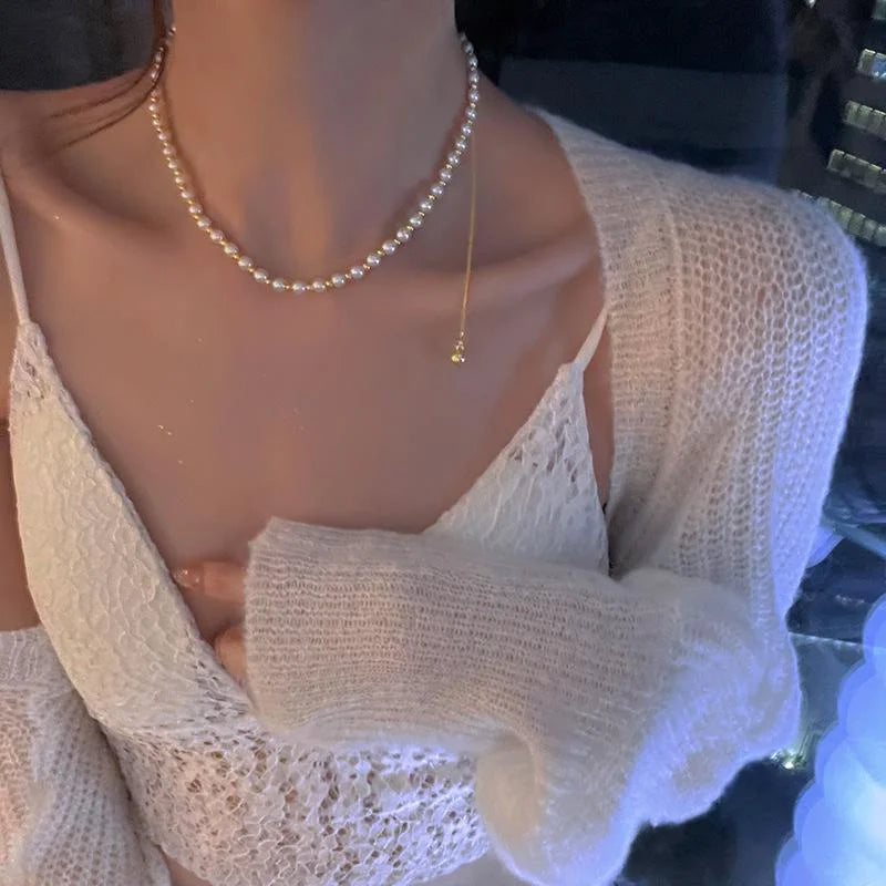 pantsparadises Fashion Pearl Necklace Elegant Big White Imitation Pearl Bead Necklace Charm Romantic Clavicle Chain Wedding Party Jewelry Gift