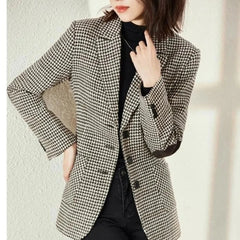 pantsparadises Autumn Spring Thin Plaid Blazers For Women Double Breasted Woman Jackets Loose Fashion Outwear Female Clothes Plus Size 3XL