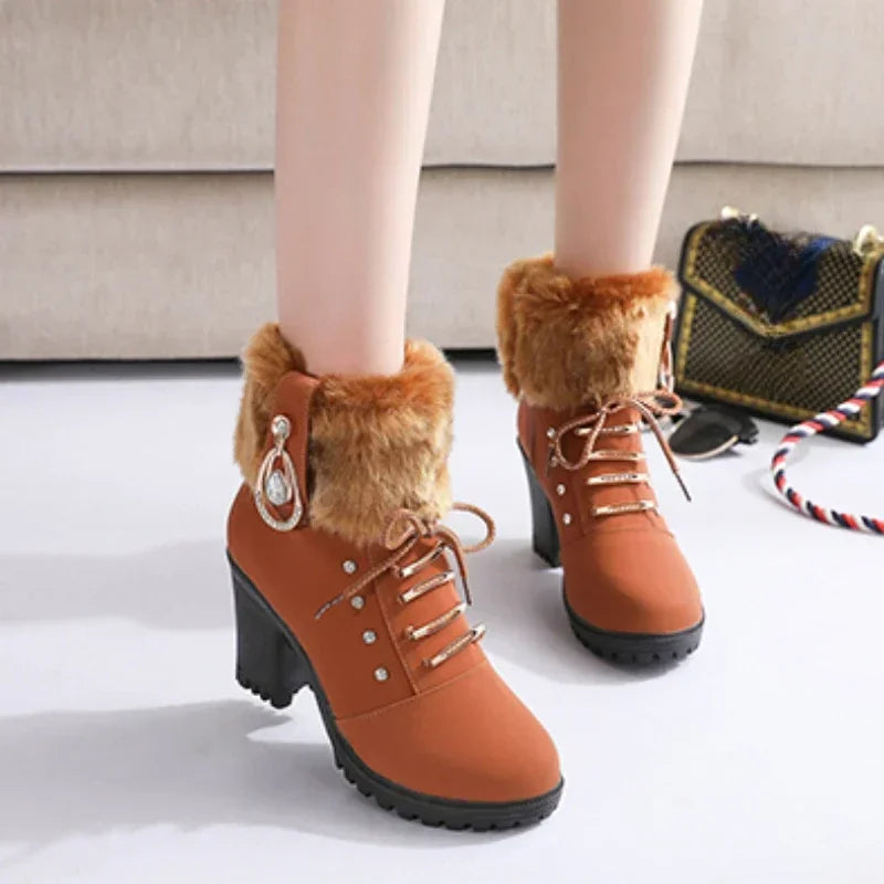 pantsparadises Women Boots Winter Designer High Heels Shoes for Women New Short Plush High Platform Ankle Boots Elegant Botas Mujer