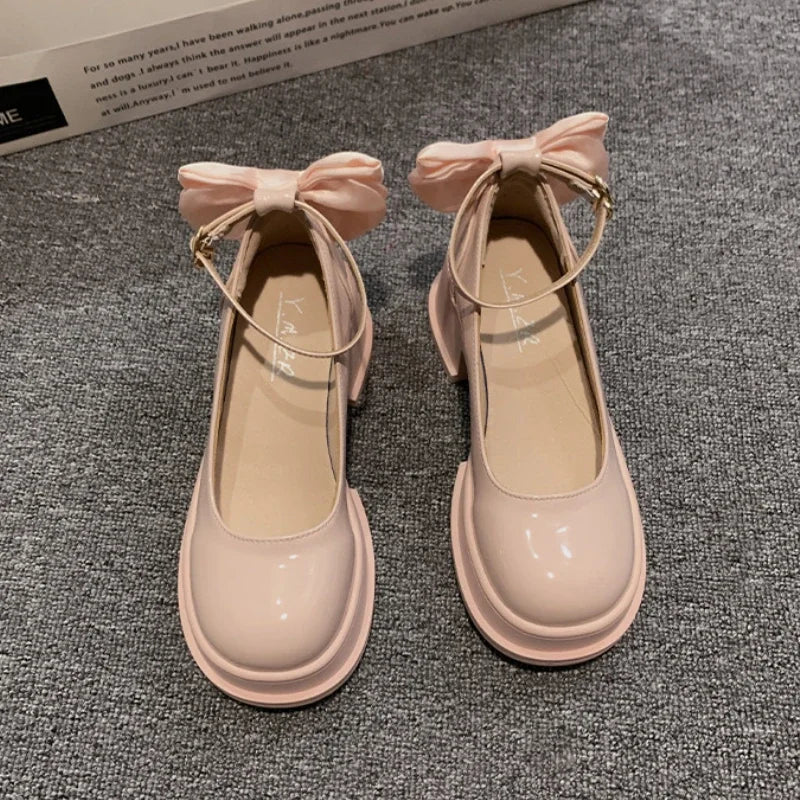 pantsparadises Women Thick Platform Mary Janes Lolita Shoes Party Pumps Summer 2024 New High Heels Sandals Bow Chain Mujer Shoes Oxford Zapatos