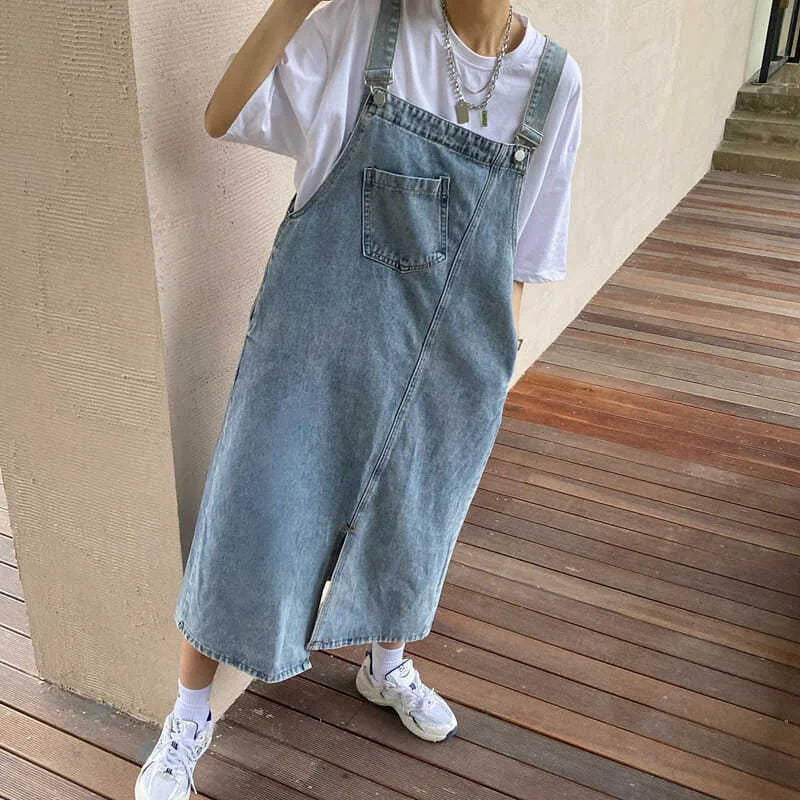 pantsparadises Spring Summer Denim Overall Dress Women Sleeveless Jeans Dresses Fashion Female Solid Slip Casual Loose Spaghetti Strap Dresses