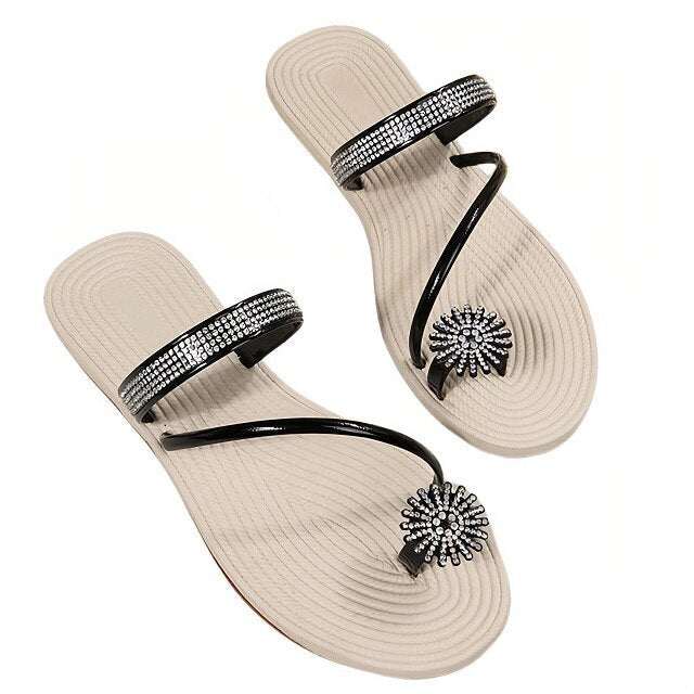 pantsparadises Flat Sandals for Women Dressy Summer Sparkly Rhinestone Slide Beach Shoes Women's Dress Shoes Bling Trendy Ladies Sandals