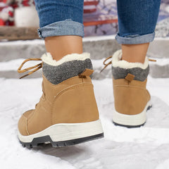 pantsparadises Women Lace Up Thick Sole Warm Snow Boots New Winter Fluffy Cotton Padded Shoes Ladies Waterproof Non Slip Platform Sneakers