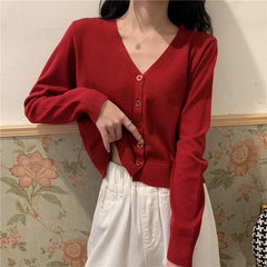 pantsparadises FALL OUTFIT Women Knit Cardigans Sweater V-neck  Long Sleeve Thin Jacket Spring Autumn Cashmere Cardigans Solid Single Breasted Sweaters