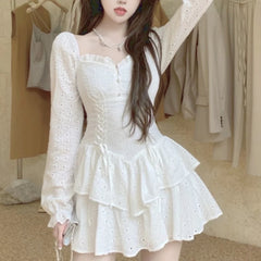 Spring Vintage Fairy Dress Women Sexy Korean Fashion Design Y2k Dress Female Kawaii V-neck Slim Elegant Mini Party Dresses