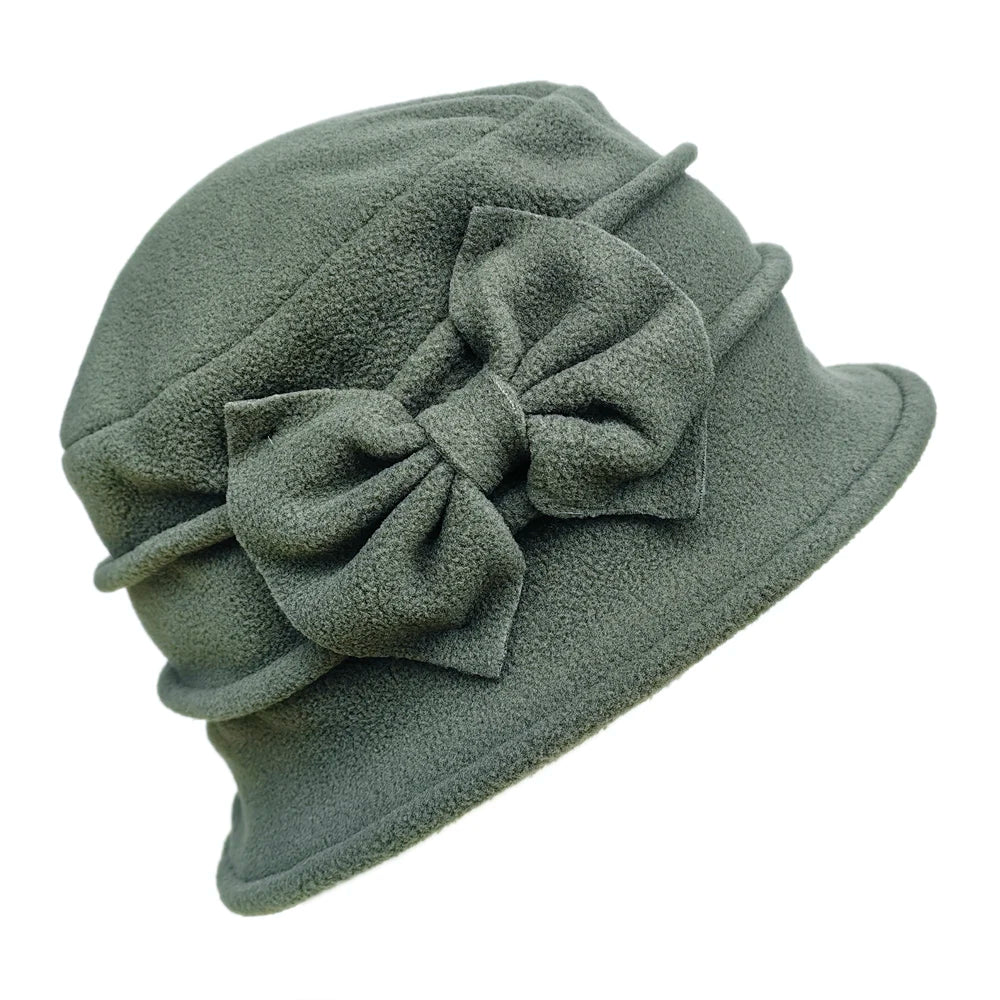 pantsparadises church outfit winter Womens Bell Beret Hat French Vintage Floral Fleece Cloche Hat Classic Winter 1920s Bucket Hat