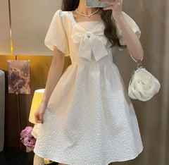 Casual Puff Sleeve Fairy Dress White Women's Dresses High Quality Cute Kawaii Fashion Preppy Loose Y2k Fairy Grunge Baby Doll