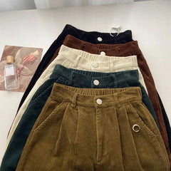 pantsparadises casual winter outfits Retro High Waist Corduroy Pants Women Spring Fall Straight Causal Full Length Trousers Korean Fashion Baggy Outwear Pant