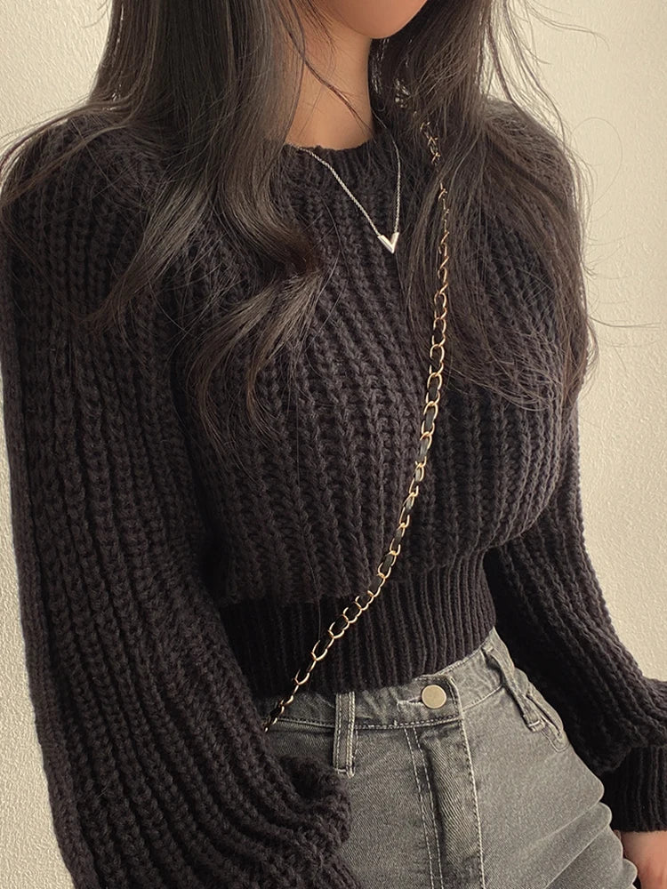 pantsparadises FALL OUTFITS Loose Vintage Harajuku Lantern Long Sleeve Women Sweater Korean Autumn Winter Knitwear Soft Warm Tops Chic Solid Femme Sweater