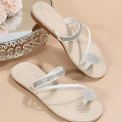 pantsparadises Flat Sandals for Women Dressy Summer Sparkly Rhinestone Slide Beach Shoes Women's Dress Shoes Bling Trendy Ladies Sandals