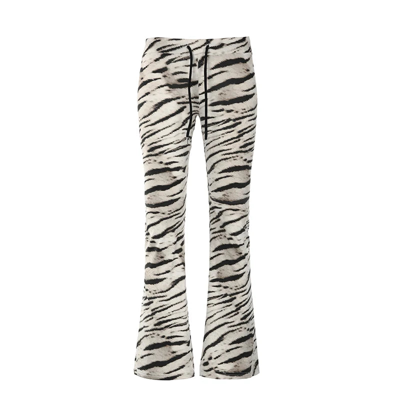 pantsparadises Harajuku Skinny Zebra Stripe Pattern Flare Pants Women Streetwear Casual Low Waist Trousers Sweatpants Bottoms Retro