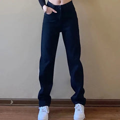 pantsparadises New Arrival OL Work Women Denim Jeans Straight Classic Black Loose Casual Pants Dropship New Arrivals Daily Toursers Female