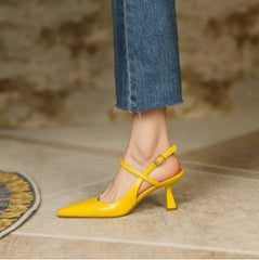 pantsparadises High Heeled Shoes Women Fashion Rome Spring Summer Classics Pointed Toe Stiletto Buckle Sandals Elegant Career Lady Solid Pumps