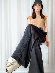 pantsparadises New 2024 Spring Summer Wide Leg Loose Pants For Women Black Or White Color Chinese Style High Waist Jacquard Trousers Women