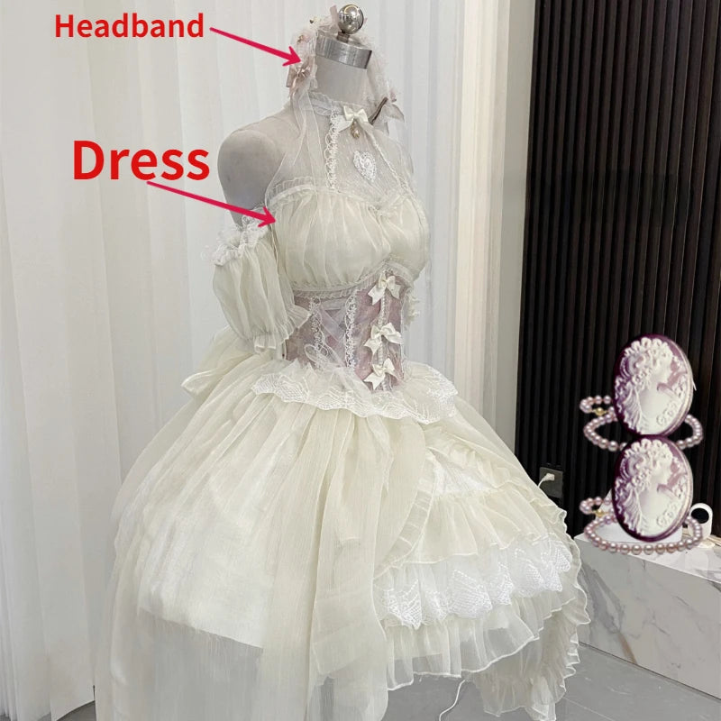 pantsparadises DRESS TO IMPRESS Vintage Victorian Lolita Dress Cosplay Kawaii Lace Flower Bow Trailing Dresses Women Japanese Style Elegant Wedding Party Dress