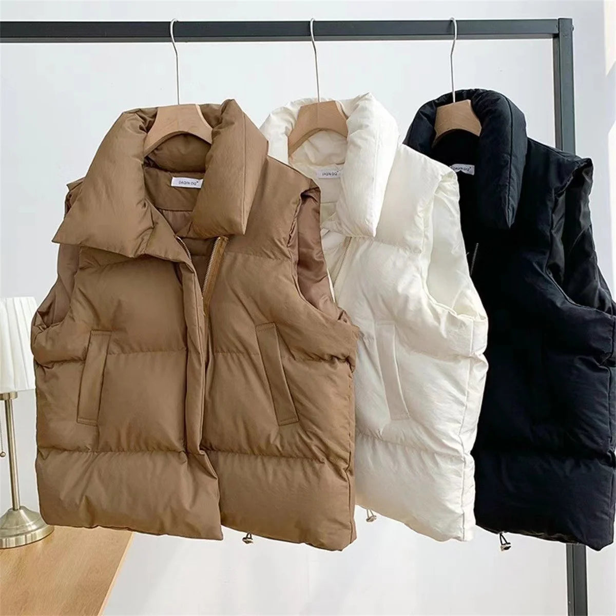 pantsparadises cold weather outfits Women Fashion Autumn New Stand Collar Elegant Down Coats Warm Outerwear Casual Belt Sleeveless Winter Women Vests Jackets