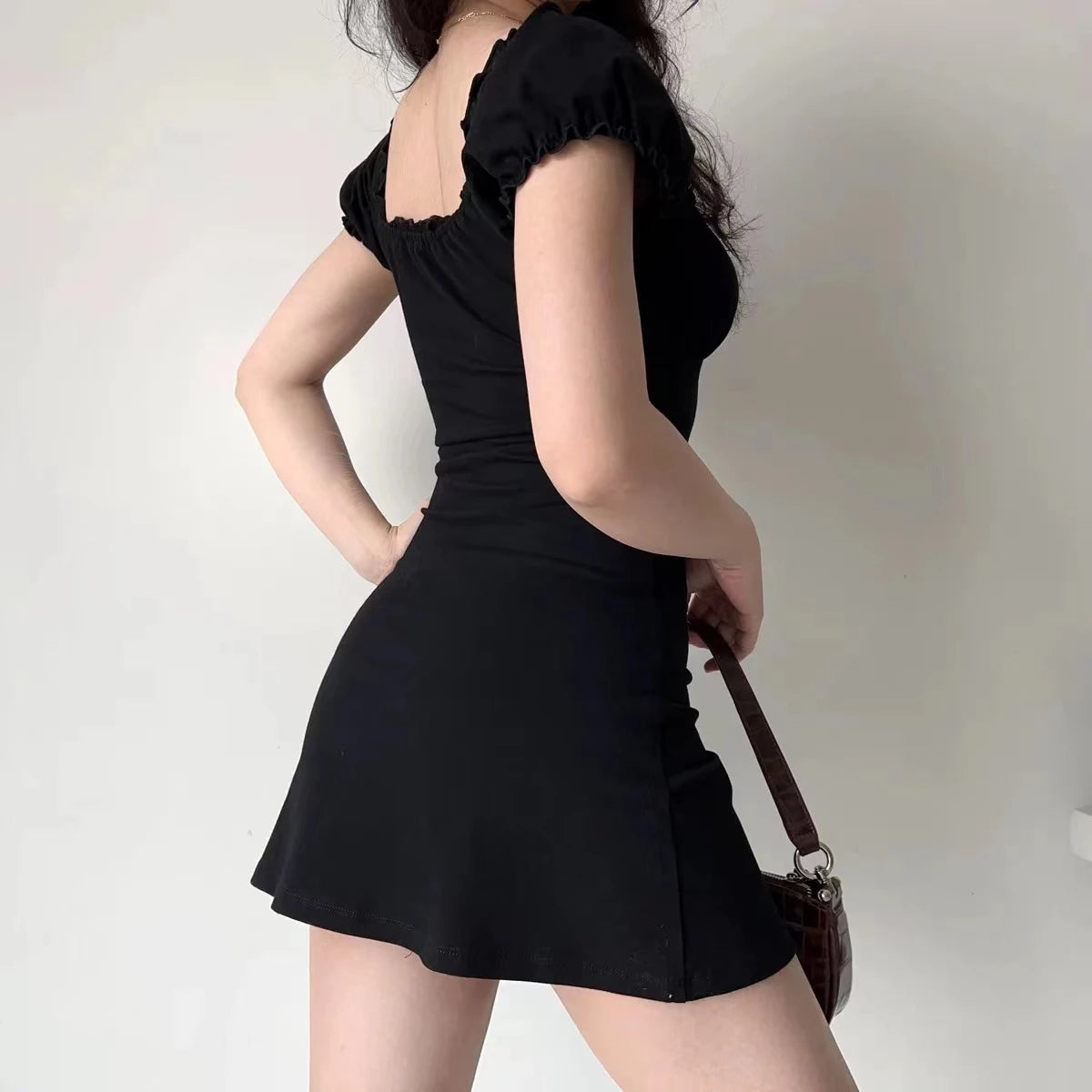 pantsparadises DRESS TO IMPRESS Summer Sexy Mini Dress Women Short Sleeved Lace up Hollow Casual Backless Folds Bodycon Black Dress Party Elegant A-LINE Dresses