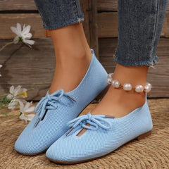 pantsparadises Autumn Mesh Breathable Women's Flat Shoes Solid Simple Ballet Flats Female Casual Lace-up Walking Shoes for Women