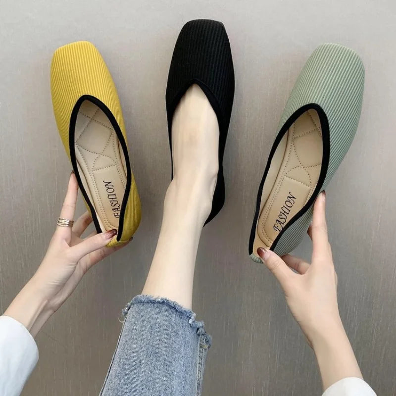 pantsparadises 2024 Cotton Fabric Flats Shoes Women Yellow Ballerina Socks Shoes Women Loafers Slip on Flat Heel Mule Shoes Plus Size 43