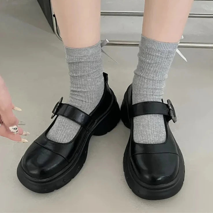 pantsparadises Chunky Loafers Shoes autumn Women Japanese Style Slip On brown Lolita Shoes Women Fashion Thick Sole Round Toe Uniform Shoe