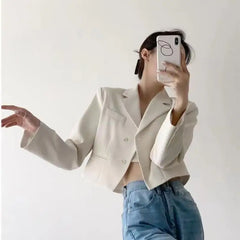 Short Fashion women Blazer Solid Color single-breasted women's Long Sleeve Blazers 2024 Elegant Ladies Thin office Jacket Coat