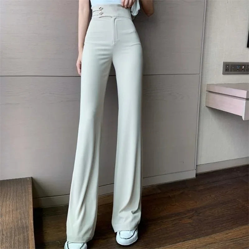 pantsparadises Summer Flared Pants Aesthetic Flare Leggings Trousers for Women Korean Style Fluid Fashion High Waist Wide Leg Palazzo Long