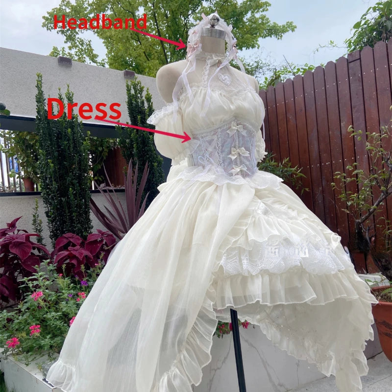 pantsparadises DRESS TO IMPRESS Vintage Victorian Lolita Dress Cosplay Kawaii Lace Flower Bow Trailing Dresses Women Japanese Style Elegant Wedding Party Dress