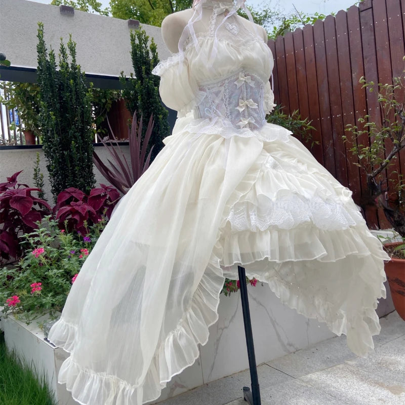 pantsparadises DRESS TO IMPRESS Vintage Victorian Lolita Dress Cosplay Kawaii Lace Flower Bow Trailing Dresses Women Japanese Style Elegant Wedding Party Dress