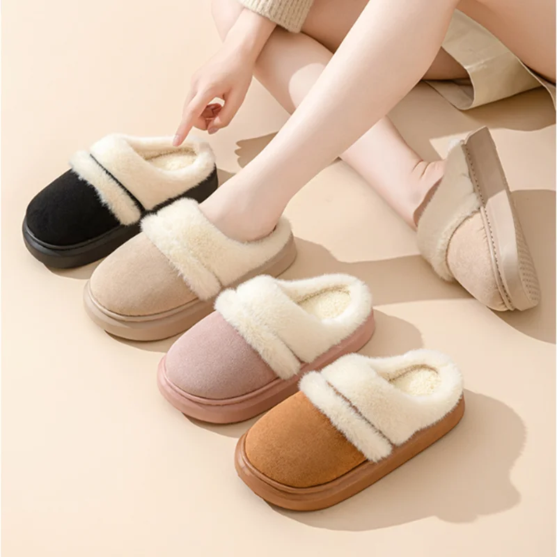 pantsparadises Fashion Fluffy Plush Thick Bottom Slippers New Winter Womens Thicken Warm Slippers Casual Indoor Indoor Cotton Slides Shoes