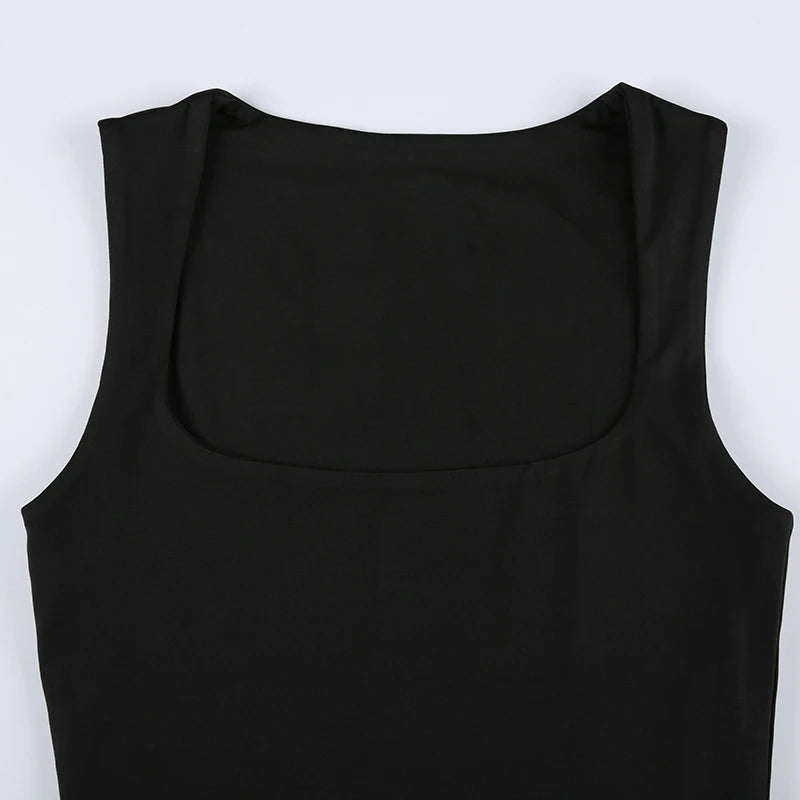 pantsparadises Solid Black Square Collar Crop Top Women Sleeveless Basic Tank Tops Vintage Casual Ladies Vest Harajuku Y2k Summer Tees