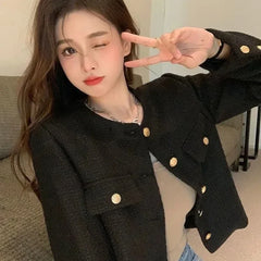 pantsparadises outfit inspo winter Wool Coat Women Jacket Short Autumn Winter Cardigan Long Sleeve Top Single Breasted Tweed Versatile Wool Top Full Sleeve