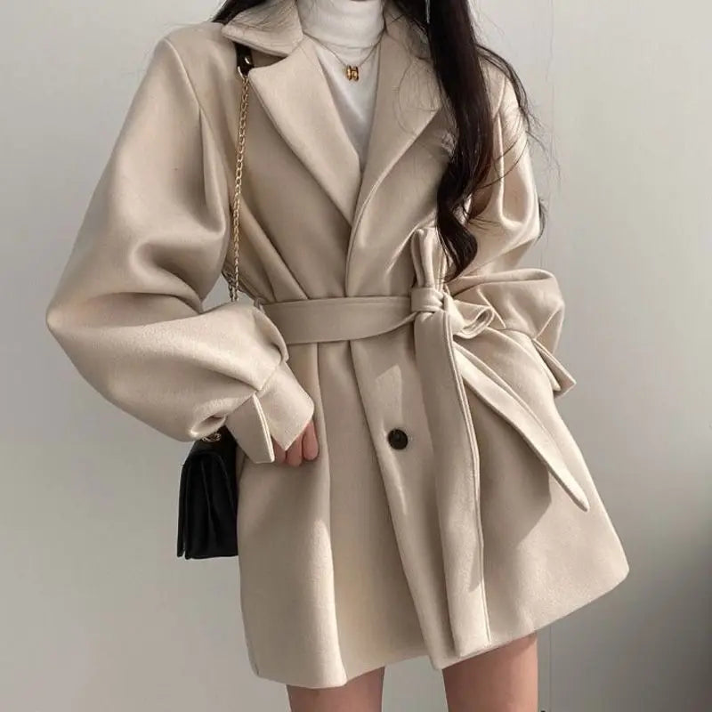 pantsparadises WINTER OUTFIT Black Trench Coat for Women Aesthetic Long Wool Blends Winter Clothing Puffer Woman Coats New Clothes Korean Jackets Female Thic