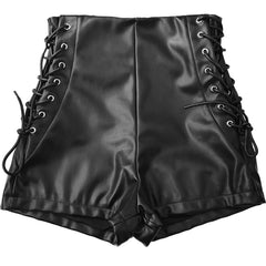 pantsparadises Sexy Black PU Fashion Casual Summer Shorts Women Faux Leather Lace Up Goth Club High Waist Shorts Y2K  Slim Short Pants Ecoparty