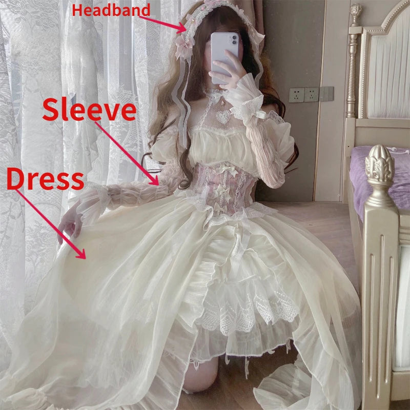 pantsparadises DRESS TO IMPRESS Vintage Victorian Lolita Dress Cosplay Kawaii Lace Flower Bow Trailing Dresses Women Japanese Style Elegant Wedding Party Dress