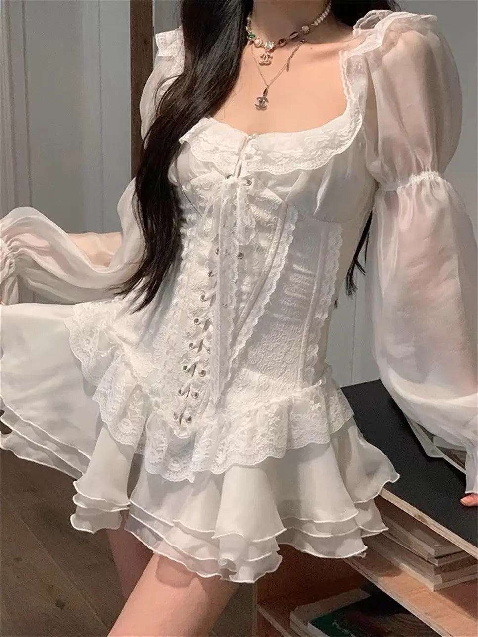 Summer Fairy Party Mini Dress Women New Sweet Elegant Designer Dress Female Korean High Waist Solid Y2k One Piece Dress 2024