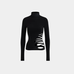 pantsparadises Aesthetics Long Sleeve Black Turtleneck T-shirt Women Autumn Y2k E-grils Slim Fit Tees Sexy Fashion Hollow Out Tops Design