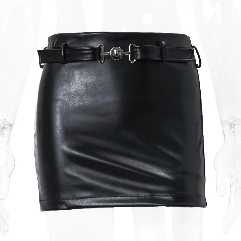 pantsparadises Sexy PU Leather Mini Skirt Women Summer High Waist Slim A-line Skirt Female Y2K Vintage All-match Casual Black