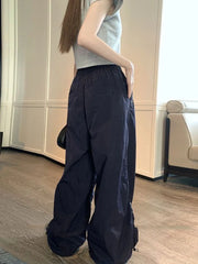 pantsparadises Y2k Baggy Parachute Pants Women Vintage Wide Leg Pleated Cargo Trousers Joggers Casual Gray Oversized Summer Streetwear