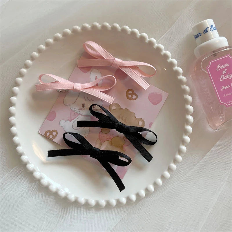 pantsparadises 2Pcs Sweet Bowknot Hair Clips Ballet Ribbon Bow Hairpin Bang Clip Girls Mini Grab Clips Woman Headwear Hair Accessories