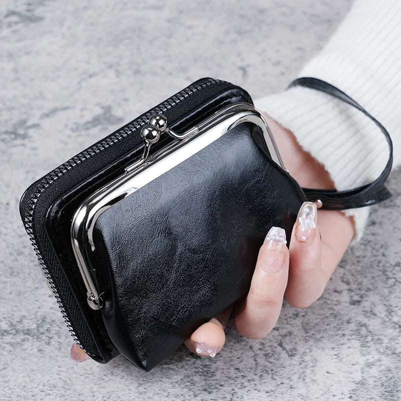 pantsparadises New Wallet Women Fashion Wrist Strap Short Coin Purse Large Capacity Coin Clip Bag Multi-card Card Bag Wallet