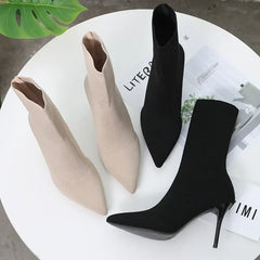 pantsparadises Sexy Sock Boots Knitting Stretch Boots High Heels for Women Fashion Shoes Spring Autumn Ankle Boots Female